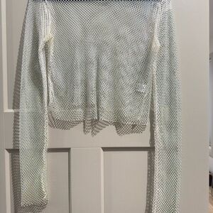 12th Tribe White Mesh Long Sleeve Top